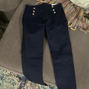 Navy dress pants with gold button accents